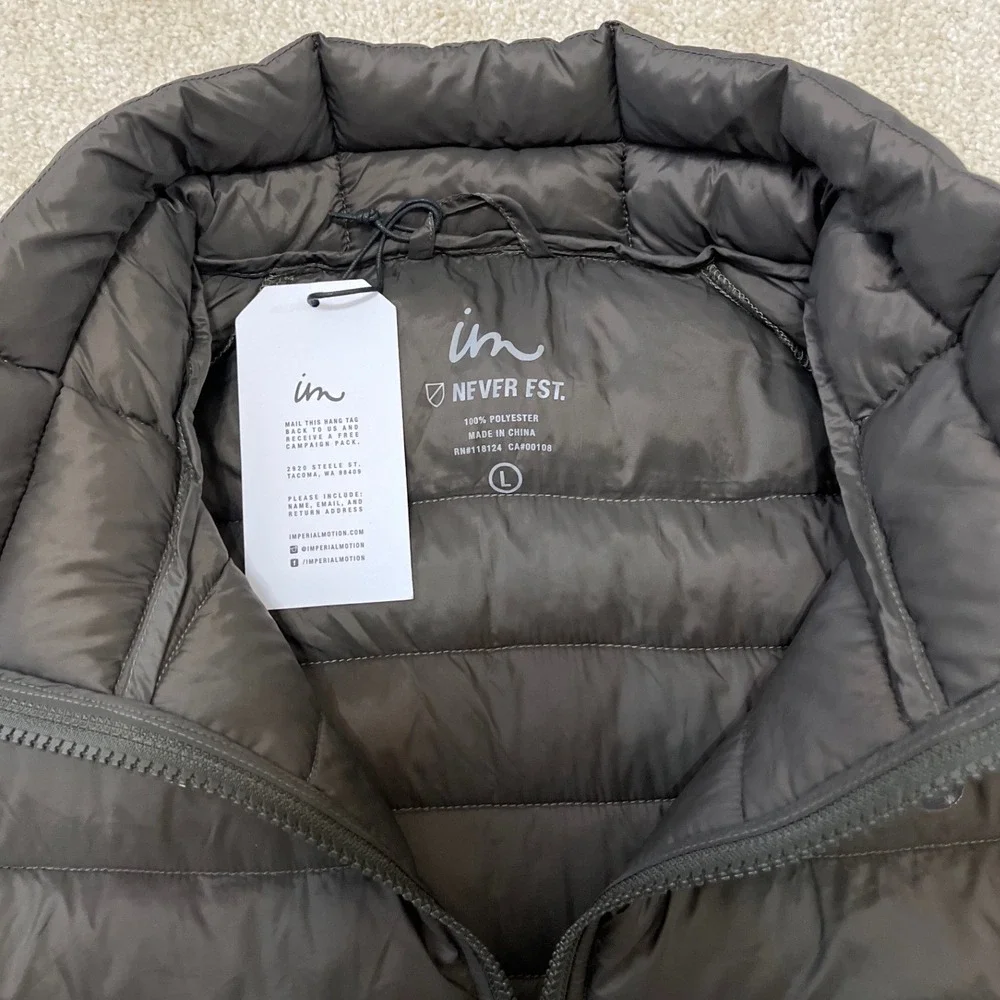 Imperial Motion Mens Large Puffer Jacket Charcoal Grey Quilted Full Zip